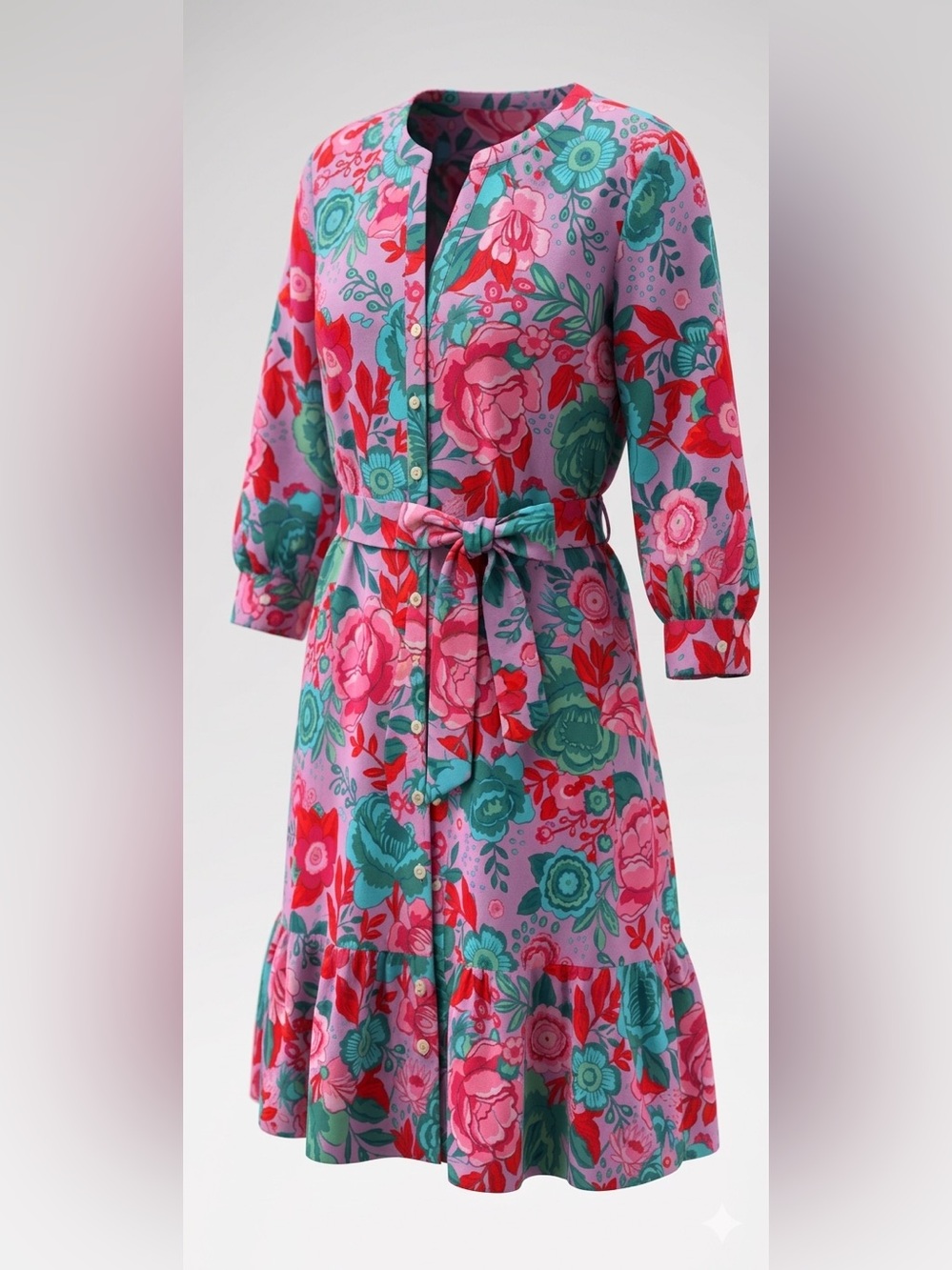 Talbots Vibrant Pink Floral Tie-Waist Midi Dress size 6p